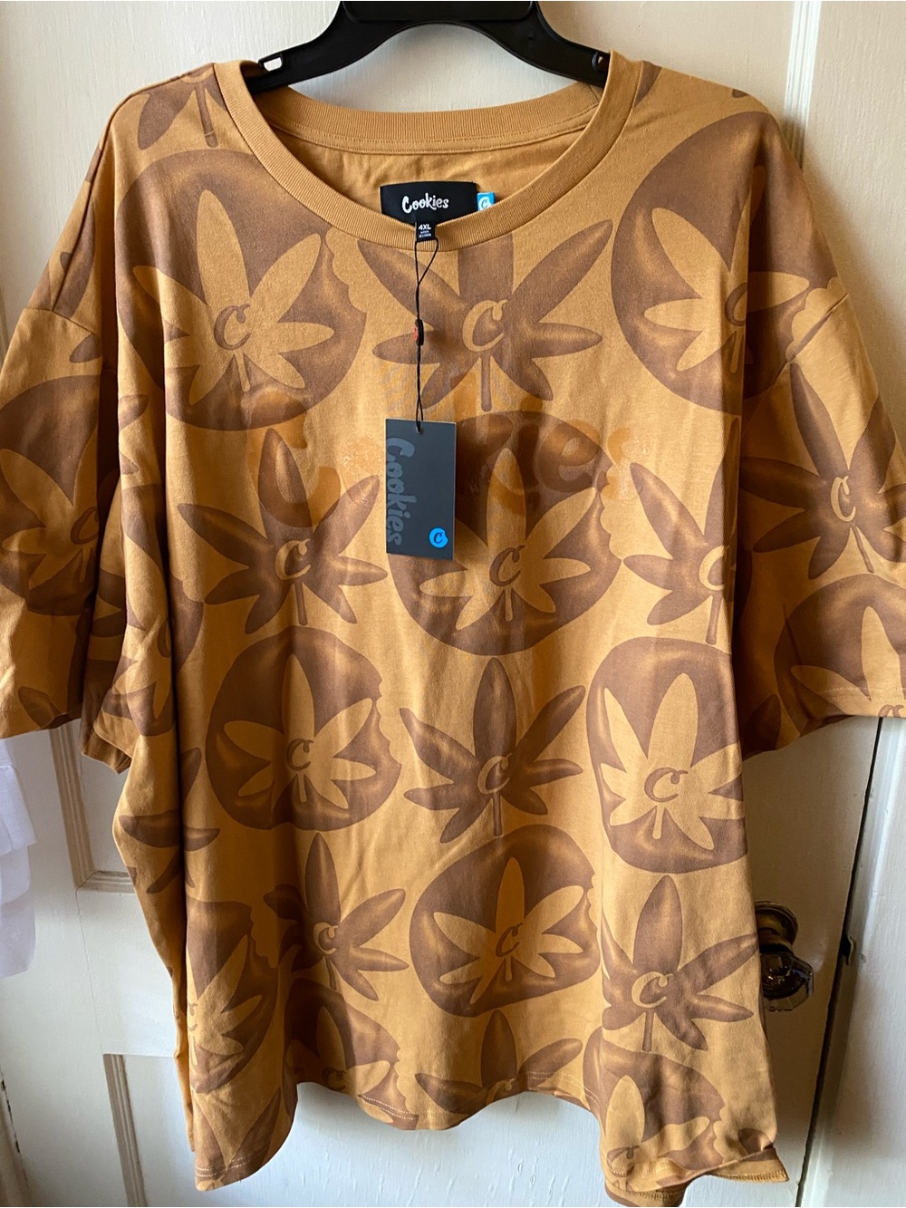 Cookies Men's Short Sleeve Tee in Mustard Brown - Allover Logo Print